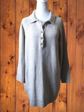 Gap CashSoft Polo Sweater Mini Dress Cobblestone Size Medium Long Sleeve Casual